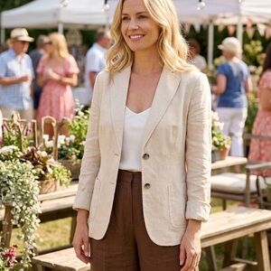 Per Una size 10 Women's Cream Linen Blazer - Classic Tailored Jacket